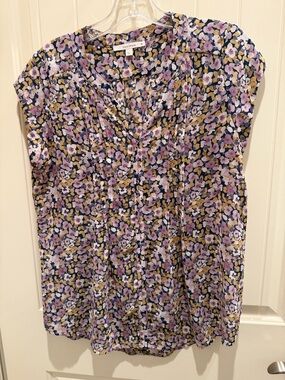 fun 2 fun Lavender and Mustard Floral Cap-Sleeve Blouse